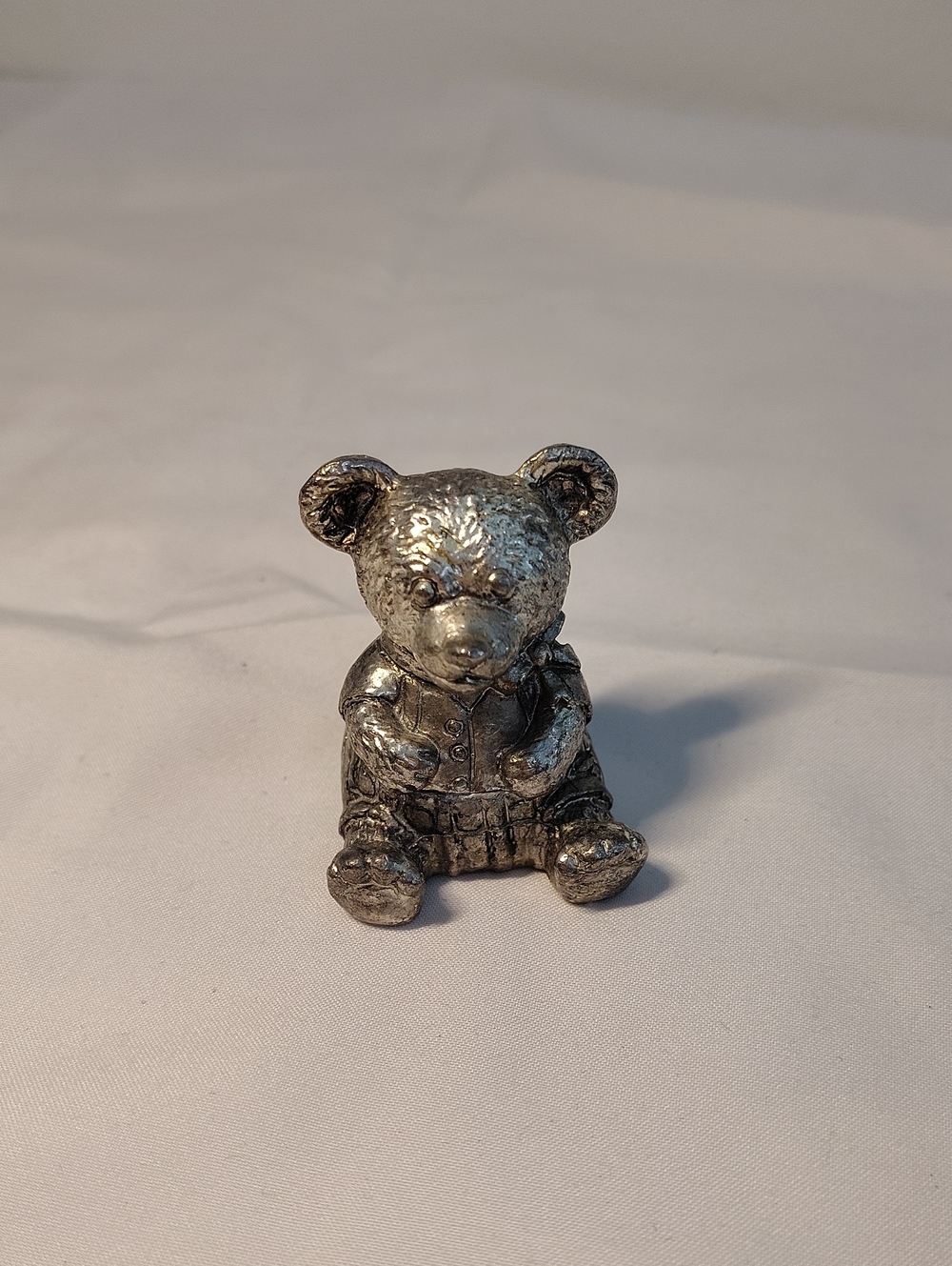 Silver Pewter Teddy Bear Figurine Trinket - Decorative Home Accent